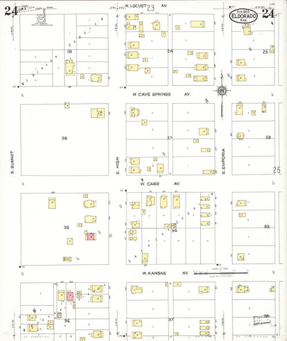 Sanborn Fire Insurance Map from El Dorado, Butler County, Kansas (1923), Sheet #0024 - Complete Map Set gallery image, historic Sanborn map, vintage wall art, Kansas Kansas