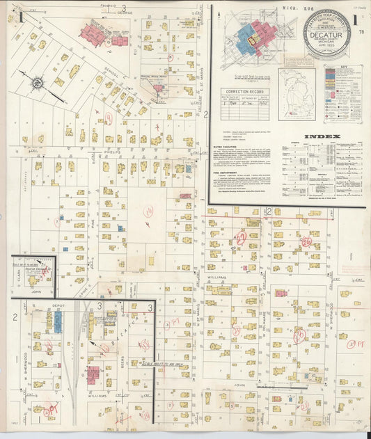 Sanborn Fire Insurance Map from Decatur, Van Buren County, Michigan (1944), Sheet #0001 - Historic Sanborn Fire Insurance Map Print, vintage old map wall art, antique decor, genealogy gift, Michigan Michigan map
