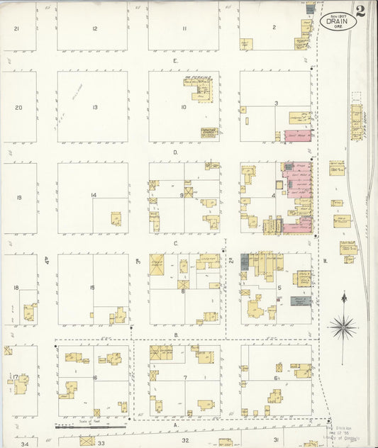 Sanborn Fire Insurance Map from Drain, Douglas County, Oregon (1907), Sheet #0002 - Historic Sanborn Fire Insurance Map Print, vintage old map wall art, antique decor, genealogy gift, Oregon Oregon map