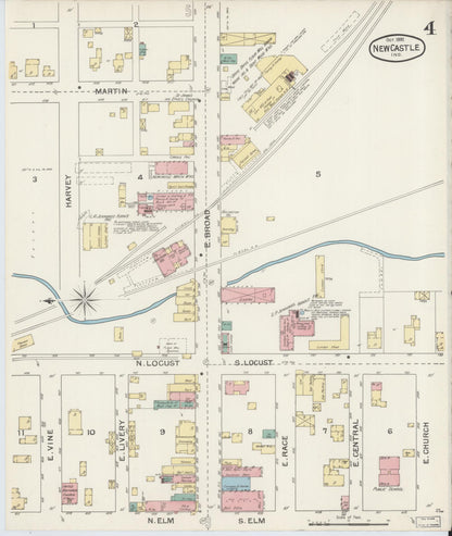 Sanborn Fire Insurance Map from New Castle, Henry County, Indiana (1892), Sheet #0004 - Historic Sanborn Fire Insurance Map Print, vintage old map wall art, antique decor, genealogy gift, Indiana Indiana map