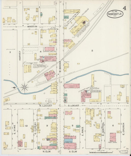 Sanborn Fire Insurance Map from New Castle, Henry County, Indiana (1892), Sheet #0004 - Historic Sanborn Fire Insurance Map Print, vintage old map wall art, antique decor, genealogy gift, Indiana Indiana map