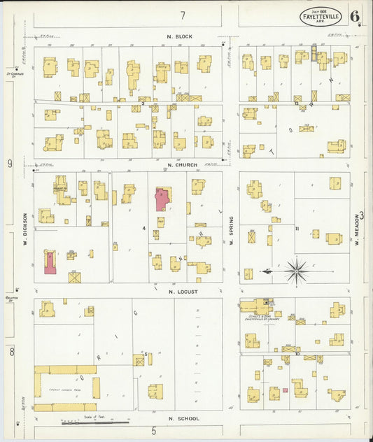 Sanborn Fire Insurance Map from Fayetteville, Washington County, Arkansas (1908), Sheet #0006 - Historic Sanborn Fire Insurance Map Print, vintage old map wall art, antique decor, genealogy gift, Arkansas Arkansas map