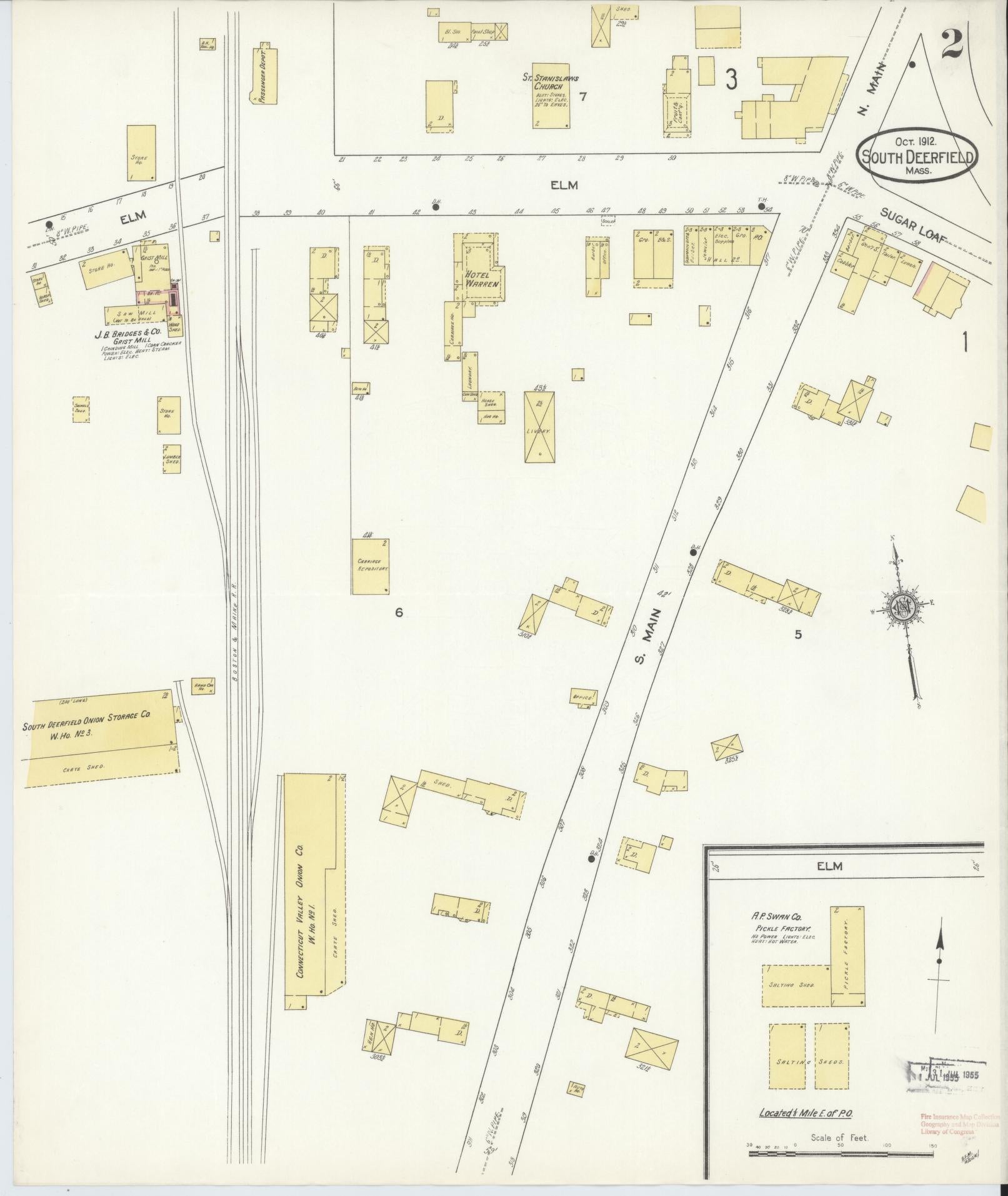 Sanborn Fire Insurance Map from South Deerfield, Franklin County, Massachusetts (1912), Sheet #0002 - Historic Sanborn Fire Insurance Map Print, vintage old map wall art, antique decor, genealogy gift, Massachusetts Massachusetts map
