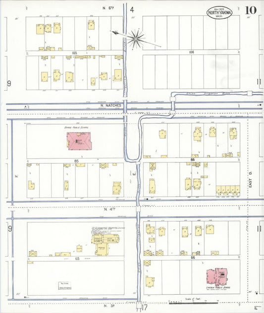 Sanborn Fire Insurance Map from North Yakima, Yakima County, Washington (1909), Sheet #0010 - Historic Sanborn Fire Insurance Map Print, vintage old map wall art, antique decor, genealogy gift, Washington Washington map
