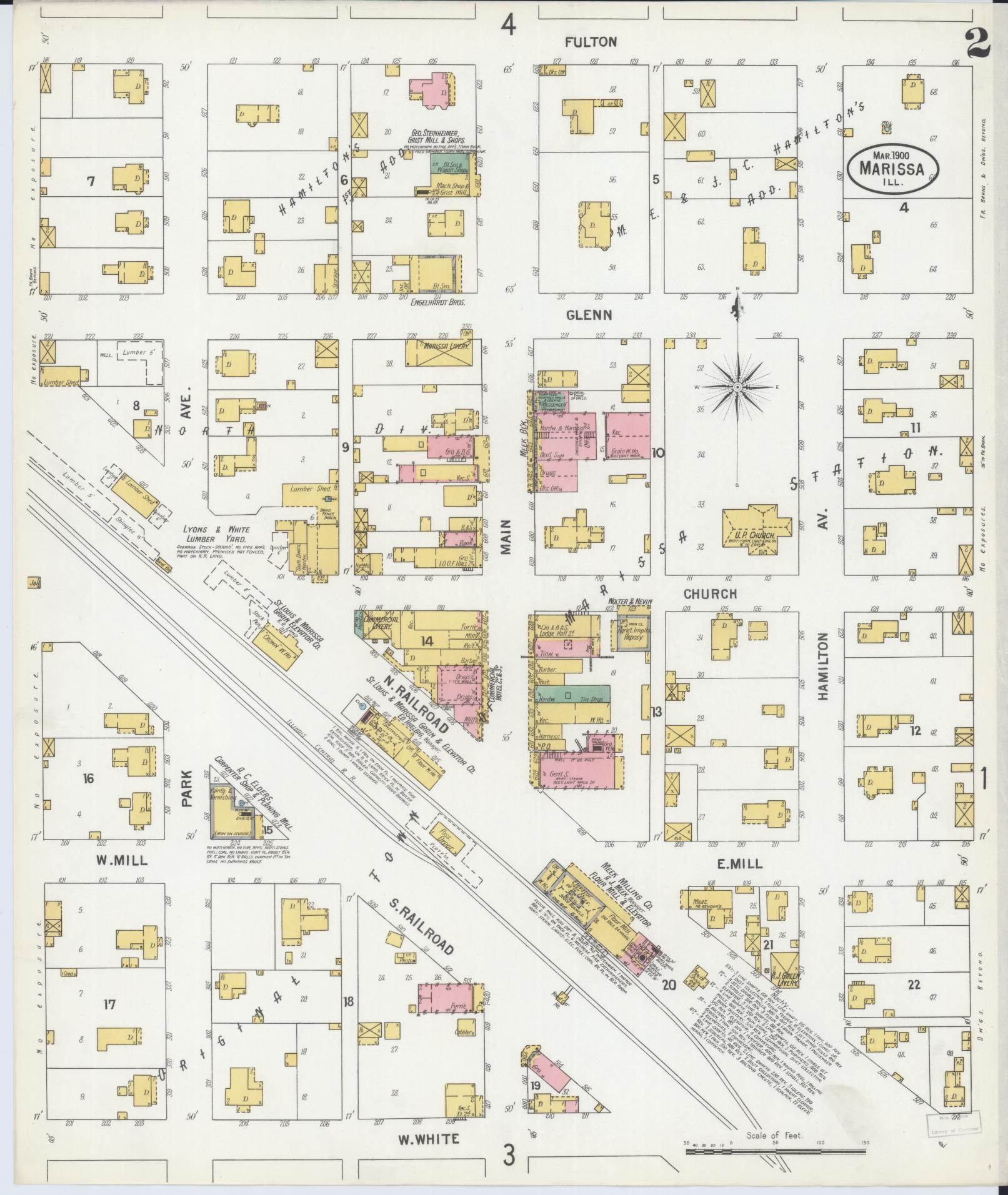 Sanborn Fire Insurance Map from Marissa, Saint Clair County, Illinois (1900), Sheet #0002 - Historic Sanborn Fire Insurance Map Print, vintage old map wall art, antique decor, genealogy gift, Illinois Illinois map