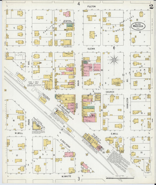 Sanborn Fire Insurance Map from Marissa, Saint Clair County, Illinois (1900), Sheet #0002 - Historic Sanborn Fire Insurance Map Print, vintage old map wall art, antique decor, genealogy gift, Illinois Illinois map