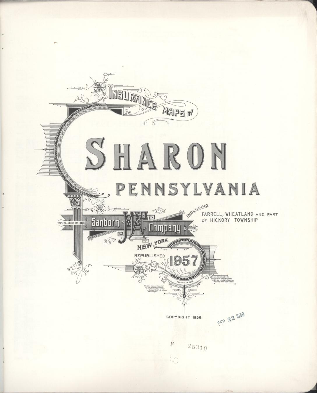 Sanborn Fire Insurance Map from Sharon, Mercer County, Pennsylvania (1958), Sheet #0001 - Historic Sanborn Fire Insurance Map Print, vintage old map wall art, antique decor, genealogy gift, Pennsylvania Pennsylvania map