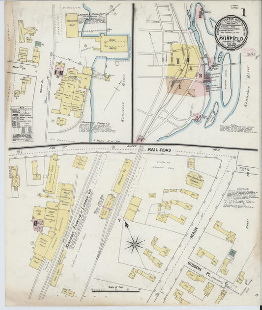 Sanborn Fire Insurance Map from Fairfield, Somerset County, Maine (1889), Sheet #0001 - Complete Map Set gallery image, historic Sanborn map, vintage wall art, Maine Maine