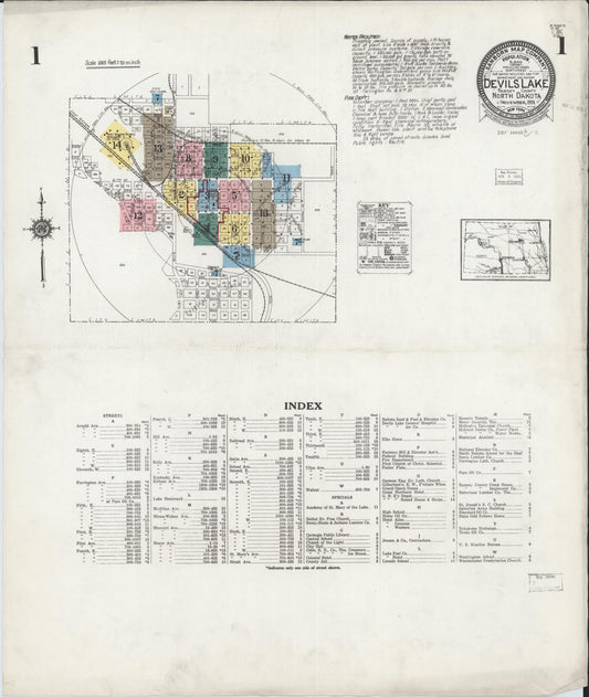 Sanborn Fire Insurance Map from Devils Lake, Ramsey County, North Dakota (1924), Sheet #0001 - Historic Sanborn Fire Insurance Map Print, vintage old map wall art, antique decor, genealogy gift, North Dakota North Dakota map
