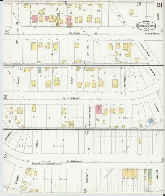Sanborn Fire Insurance Map from Colorado Springs, El Paso County, Colorado (1900), Sheet #0021 - Historic Sanborn Fire Insurance Map Print, vintage old map wall art, antique decor, genealogy gift, Colorado Colorado map
