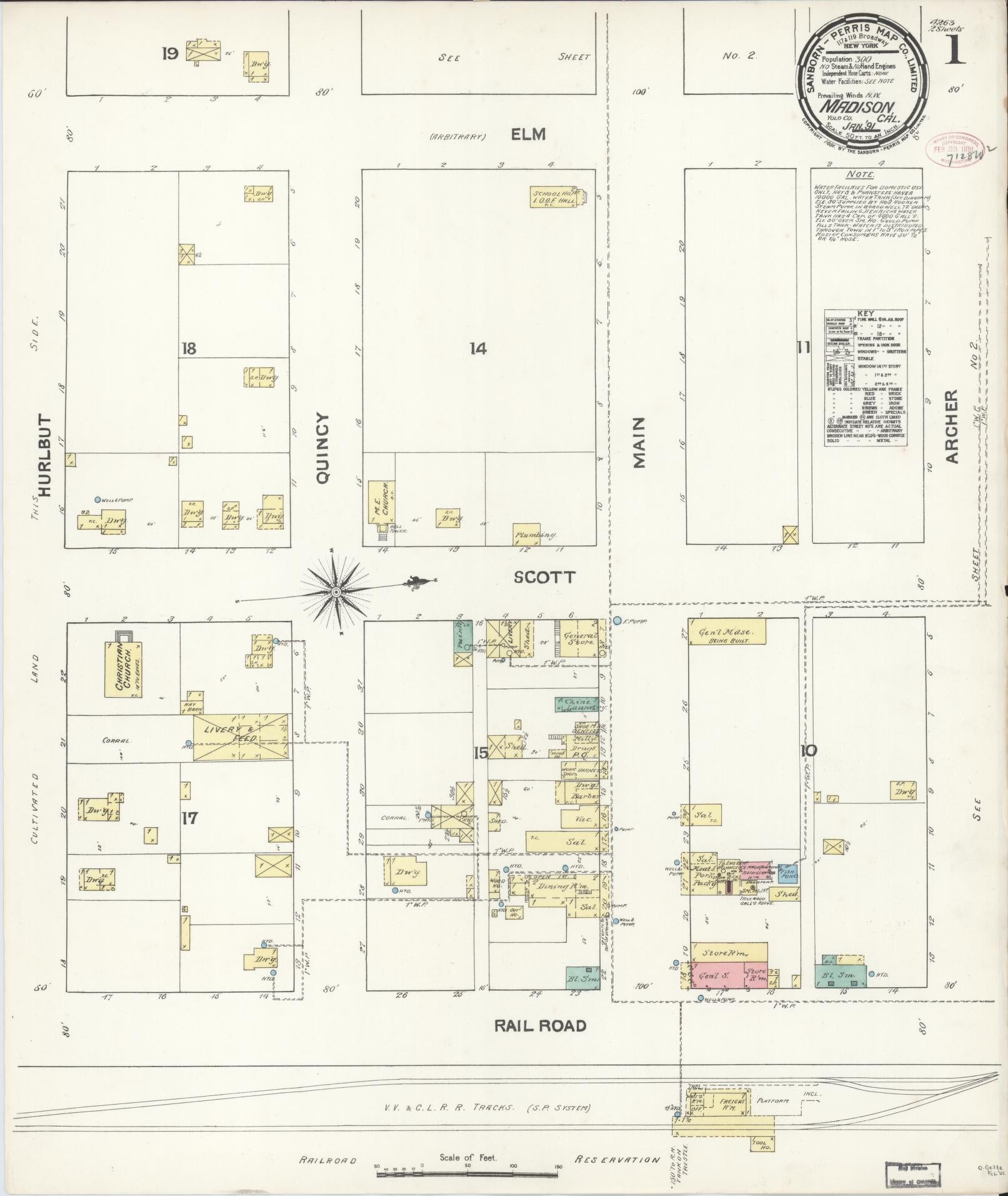 Sanborn Fire Insurance Map from Madison, Yolo County, California (1891), Sheet #0001 - Historic Sanborn Fire Insurance Map Print, vintage old map wall art, antique decor, genealogy gift, California California map