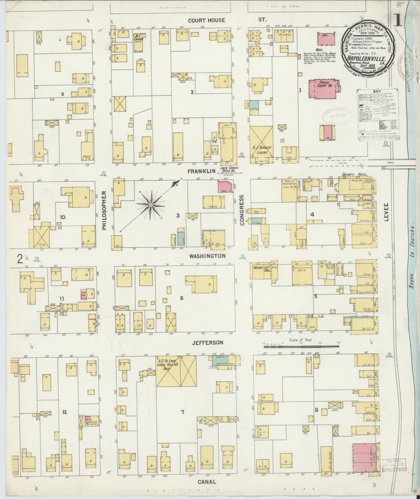 Sanborn Fire Insurance Map from Napoleonville, Assumption Parish, Louisiana. (1899) – Historic Sanborn Fire Insurance Map Print