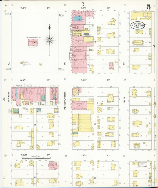 Sanborn Fire Insurance Map from Holton, Jackson County, Kansas (1905), Sheet #0005 - Historic Sanborn Fire Insurance Map Print, vintage old map wall art, antique decor, genealogy gift, Kansas Kansas map