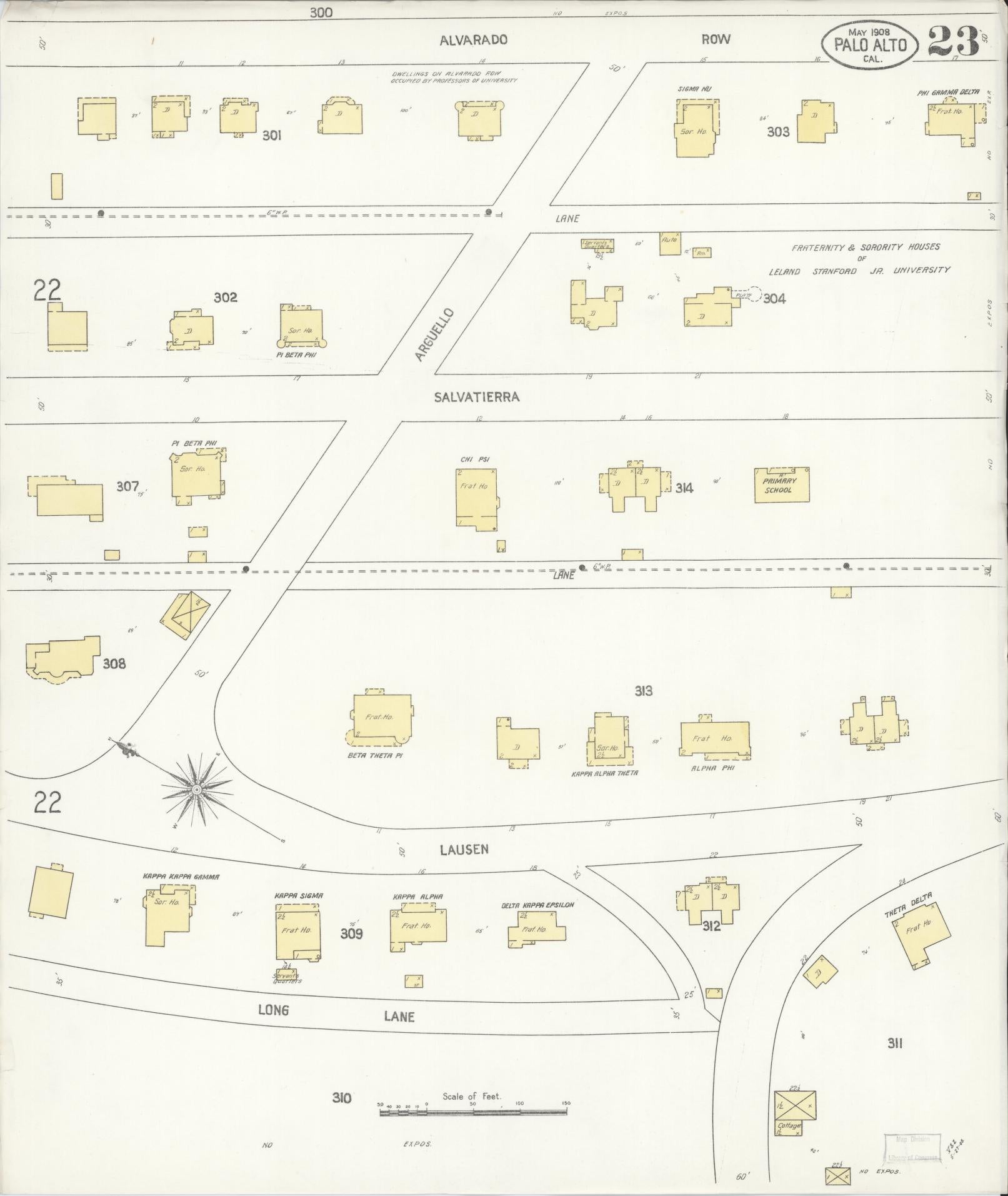 Sanborn Fire Insurance Map from Palo Alto, Santa Clara County, California (1908), Sheet #0023 - Complete Map Set gallery image, historic Sanborn map, vintage wall art, California California