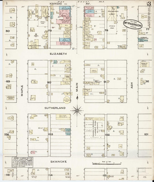 Sanborn Fire Insurance Map from Mcpherson, Mcpherson County, Kansas (1884), Sheet #0003 - Historic Sanborn Fire Insurance Map Print, vintage old map wall art, antique decor, genealogy gift, Kansas Kansas map
