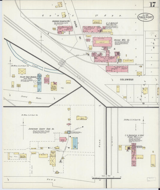 Sanborn Fire Insurance Map from Freeport, Stephenson County, Illinois (1897), Sheet #0017 - Historic Sanborn Fire Insurance Map Print, vintage old map wall art, antique decor, genealogy gift, Illinois Illinois map