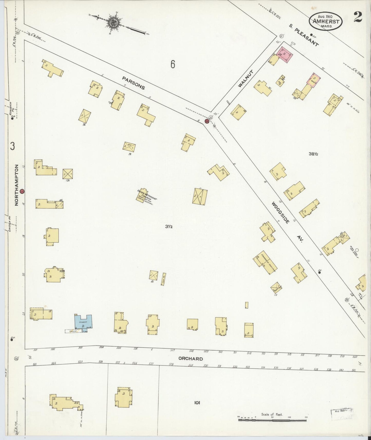 Sanborn Fire Insurance Map from Amherst, Hampshire County, Massachusetts (1910), Sheet #0002 - Historic Sanborn Fire Insurance Map Print, vintage old map wall art, antique decor, genealogy gift, Massachusetts Massachusetts map