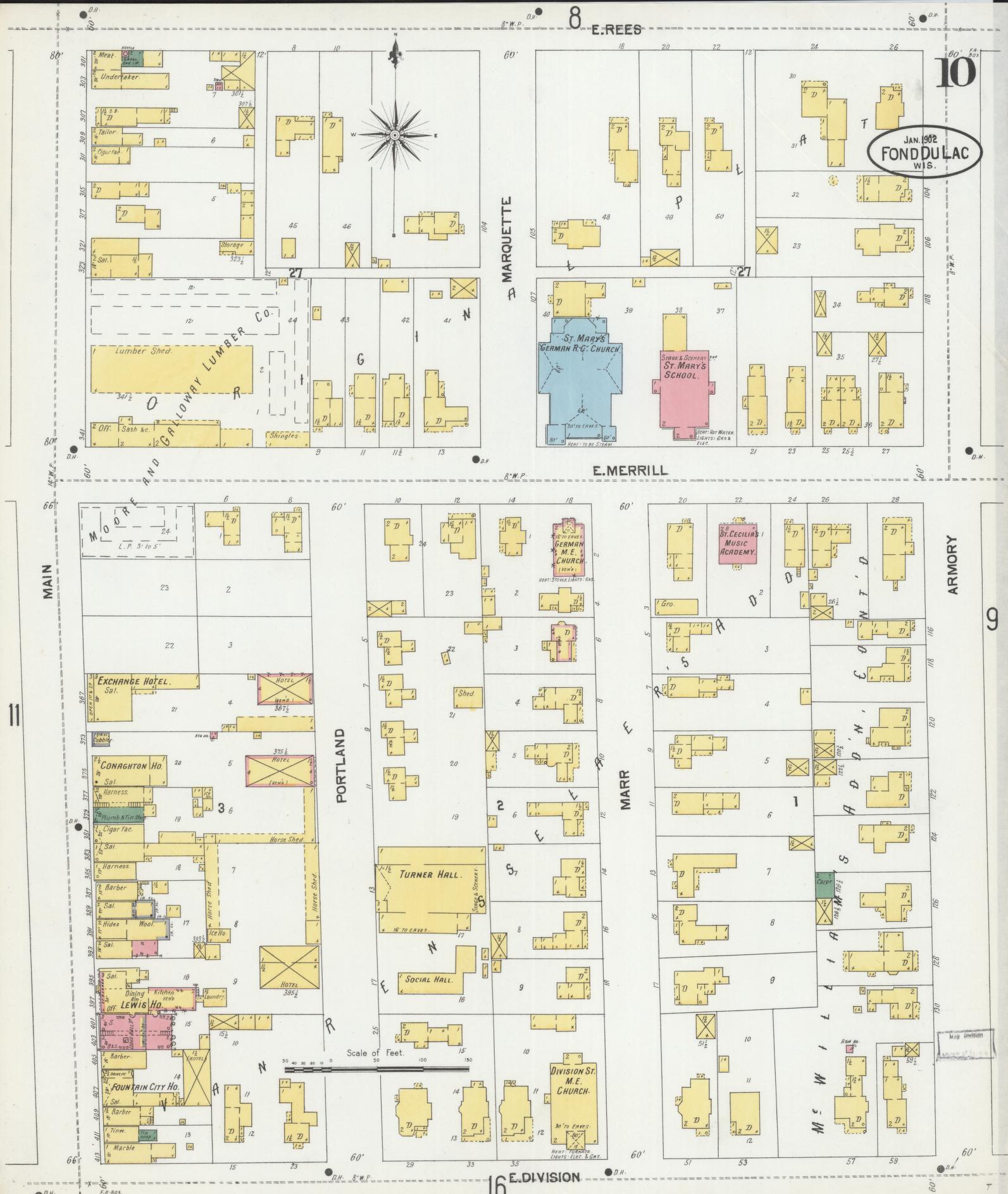 Sanborn Fire Insurance Map from Fond du Lac, Fond du Lac County, Wisconsin (1902), Sheet #0010 - Complete Map Set gallery image, historic Sanborn map, vintage wall art, Wisconsin Wisconsin