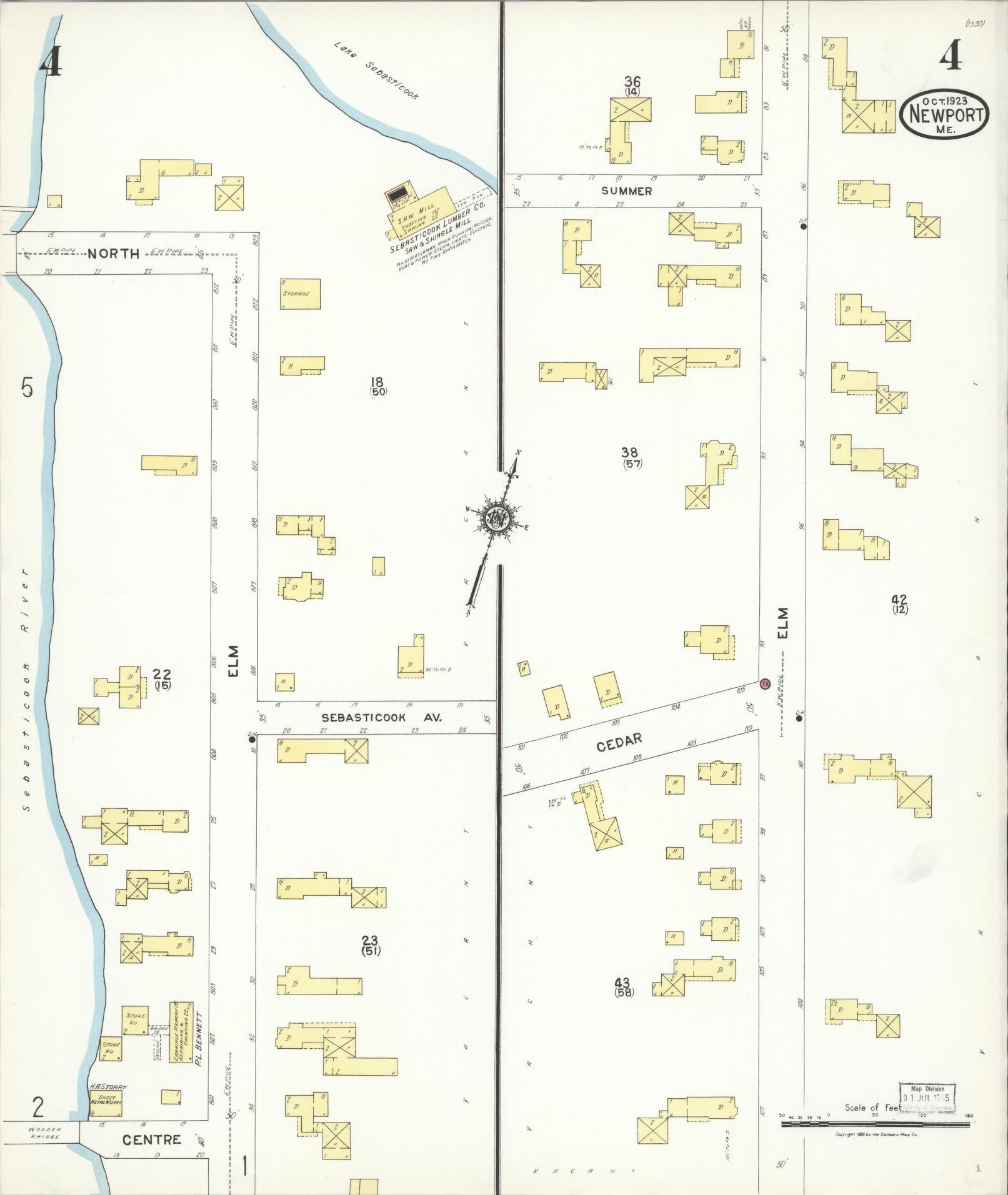 Sanborn Fire Insurance Map from Newport, Penobscot County, Maine (1923), Sheet #0004 - Historic Sanborn Fire Insurance Map Print, vintage old map wall art, antique decor, genealogy gift, Maine Maine map