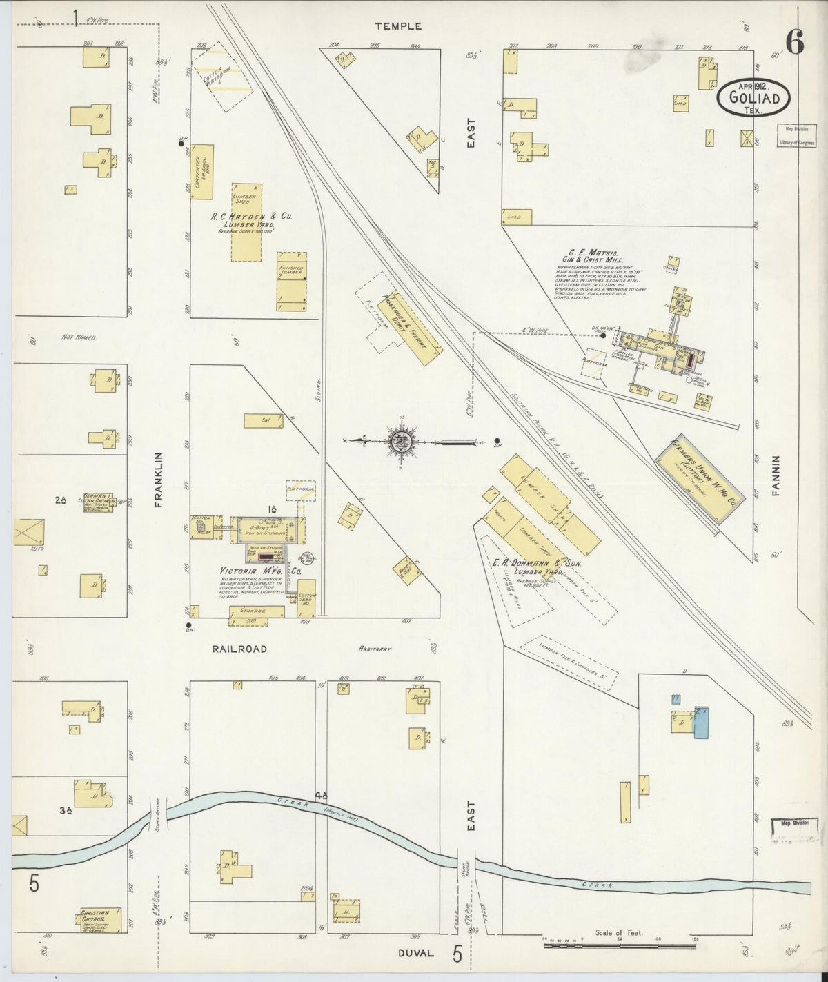 Sanborn Fire Insurance Map from Goliad, Goliad County, Texas (1912), Sheet #0006 - Complete Map Set gallery image, historic Sanborn map, vintage wall art, Texas Texas