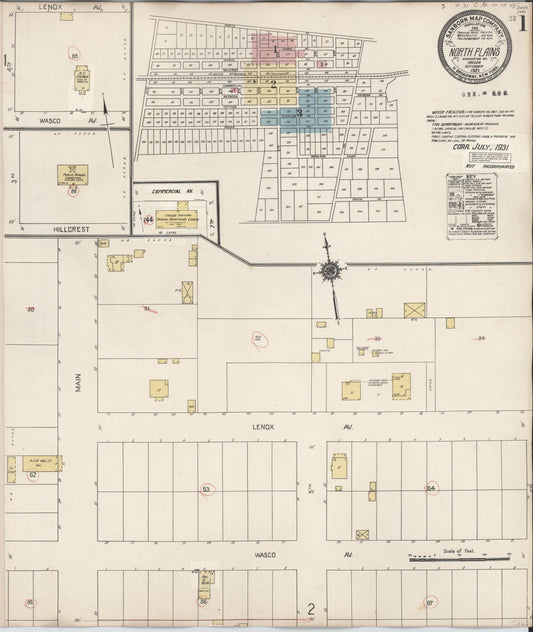 Sanborn Fire Insurance Map from North Plains, Washington County, Oregon (1931), Sheet #0001 - Complete Map Set gallery image, historic Sanborn map, vintage wall art, Oregon Oregon