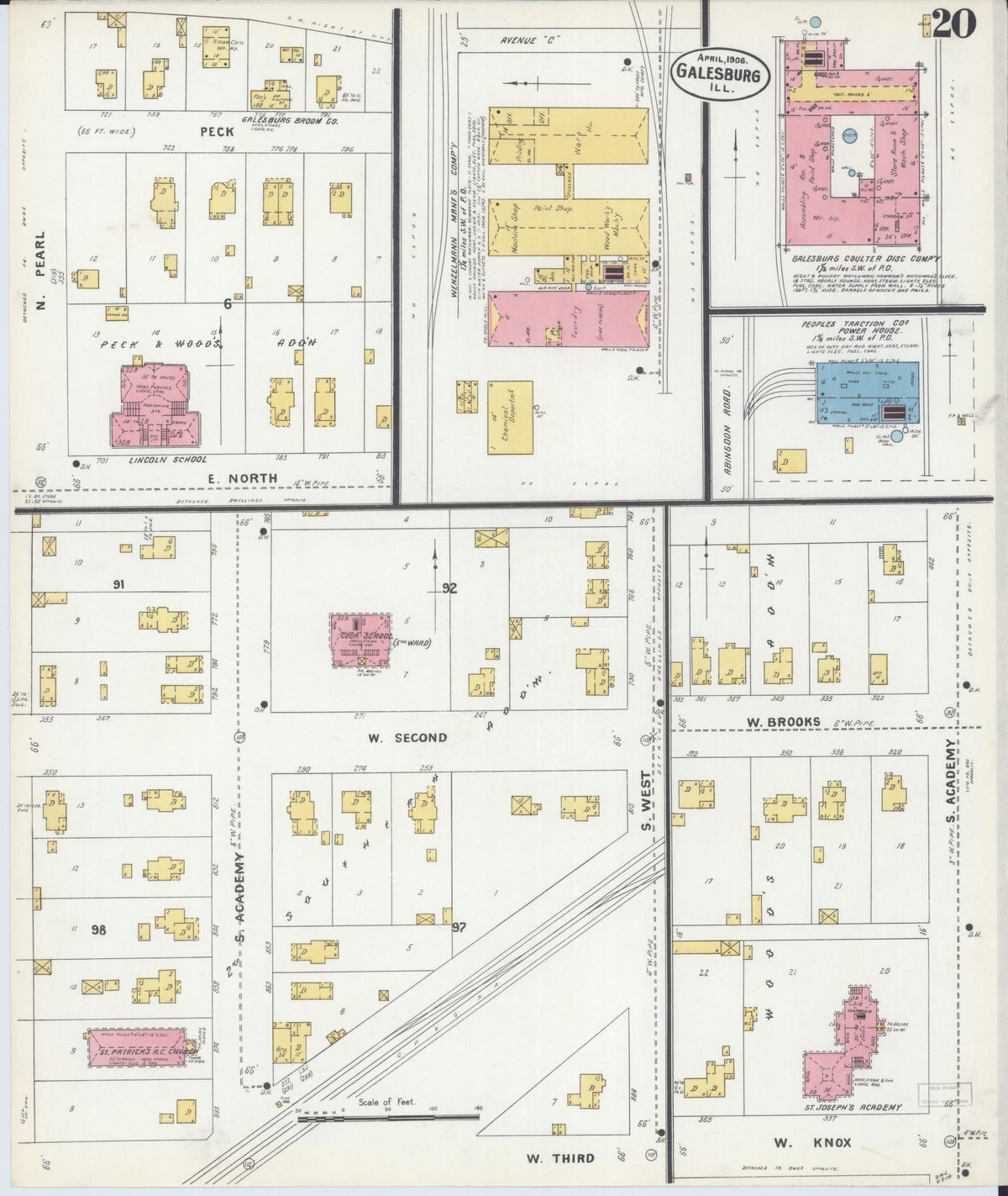 Sanborn Fire Insurance Map from Galesburg, Knox County, Illinois (1906), Sheet #0020 - Complete Map Set gallery image, historic Sanborn map, vintage wall art, Illinois Illinois