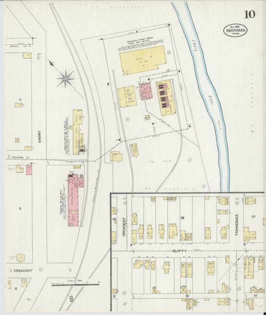 Sanborn Fire Insurance Map from Harriman, Roane County, Tennessee (1906), Sheet #0010 - Historic Sanborn Fire Insurance Map Print, vintage old map wall art, antique decor, genealogy gift, Tennessee Tennessee map
