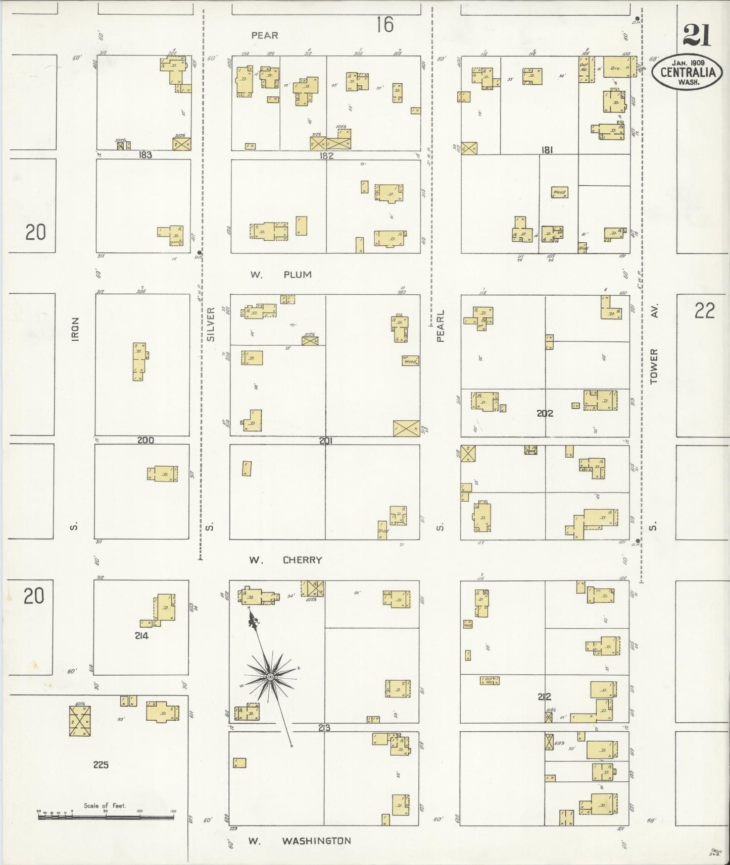 Sanborn Fire Insurance Map from Centralia, Lewis County, Washington (1909), Sheet #0021 - Complete Map Set gallery image, historic Sanborn map, vintage wall art, Washington Washington
