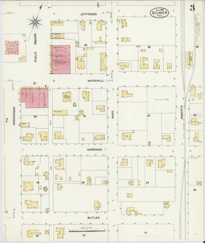 Sanborn Fire Insurance Map from Gilmer, Upshur County, Texas (1907), Sheet #0003 - Historic Sanborn Fire Insurance Map Print, vintage old map wall art, antique decor, genealogy gift, Texas Texas map