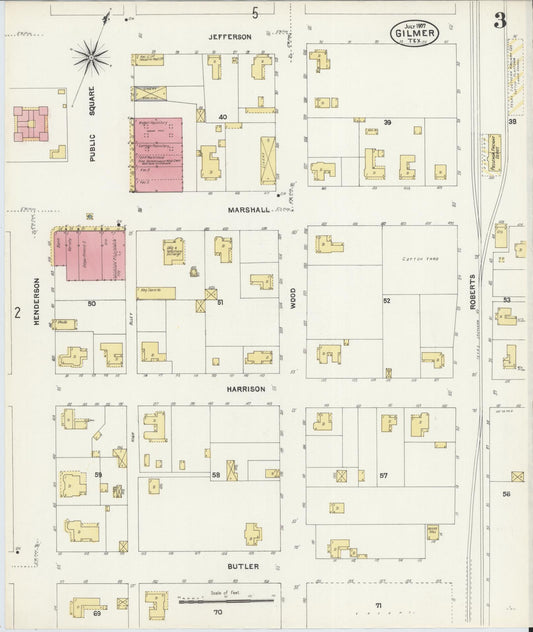 Sanborn Fire Insurance Map from Gilmer, Upshur County, Texas (1907), Sheet #0003 - Historic Sanborn Fire Insurance Map Print, vintage old map wall art, antique decor, genealogy gift, Texas Texas map