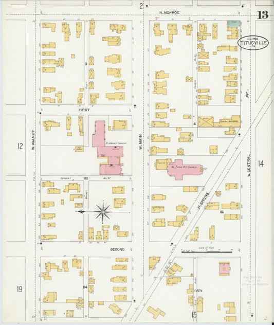 Sanborn Fire Insurance Map from Titusville, Crawford County, Pennsylvania (1904), Sheet #0013 - Historic Sanborn Fire Insurance Map Print, vintage old map wall art, antique decor, genealogy gift, Pennsylvania Pennsylvania map