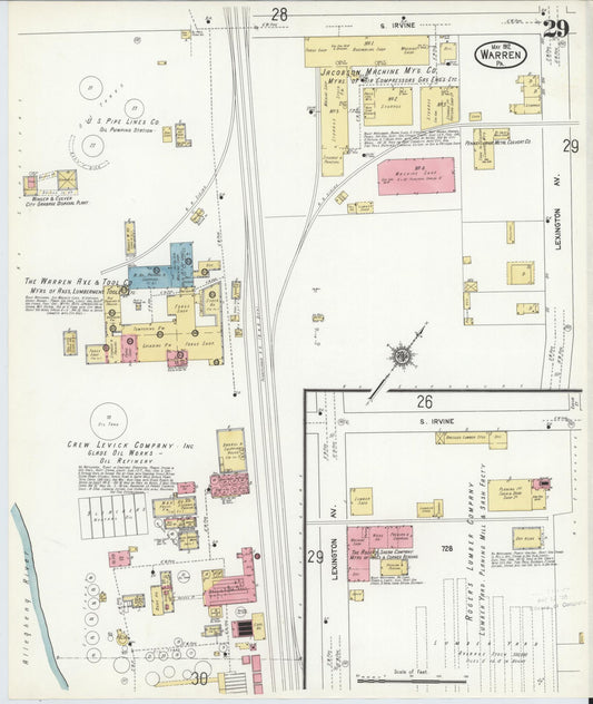 Sanborn Fire Insurance Map from Warren, Warren County, Pennsylvania (1912), Sheet #0029 - Historic Sanborn Fire Insurance Map Print, vintage old map wall art, antique decor, genealogy gift, Pennsylvania Pennsylvania map