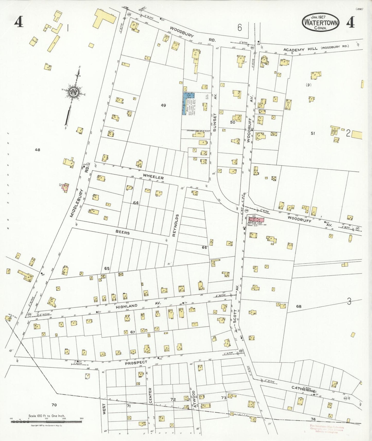 Sanborn Fire Insurance Map from Watertown, Litchfield County, Connecticut (1927), Sheet #0004 - Complete Map Set gallery image, historic Sanborn map, vintage wall art, Connecticut Connecticut