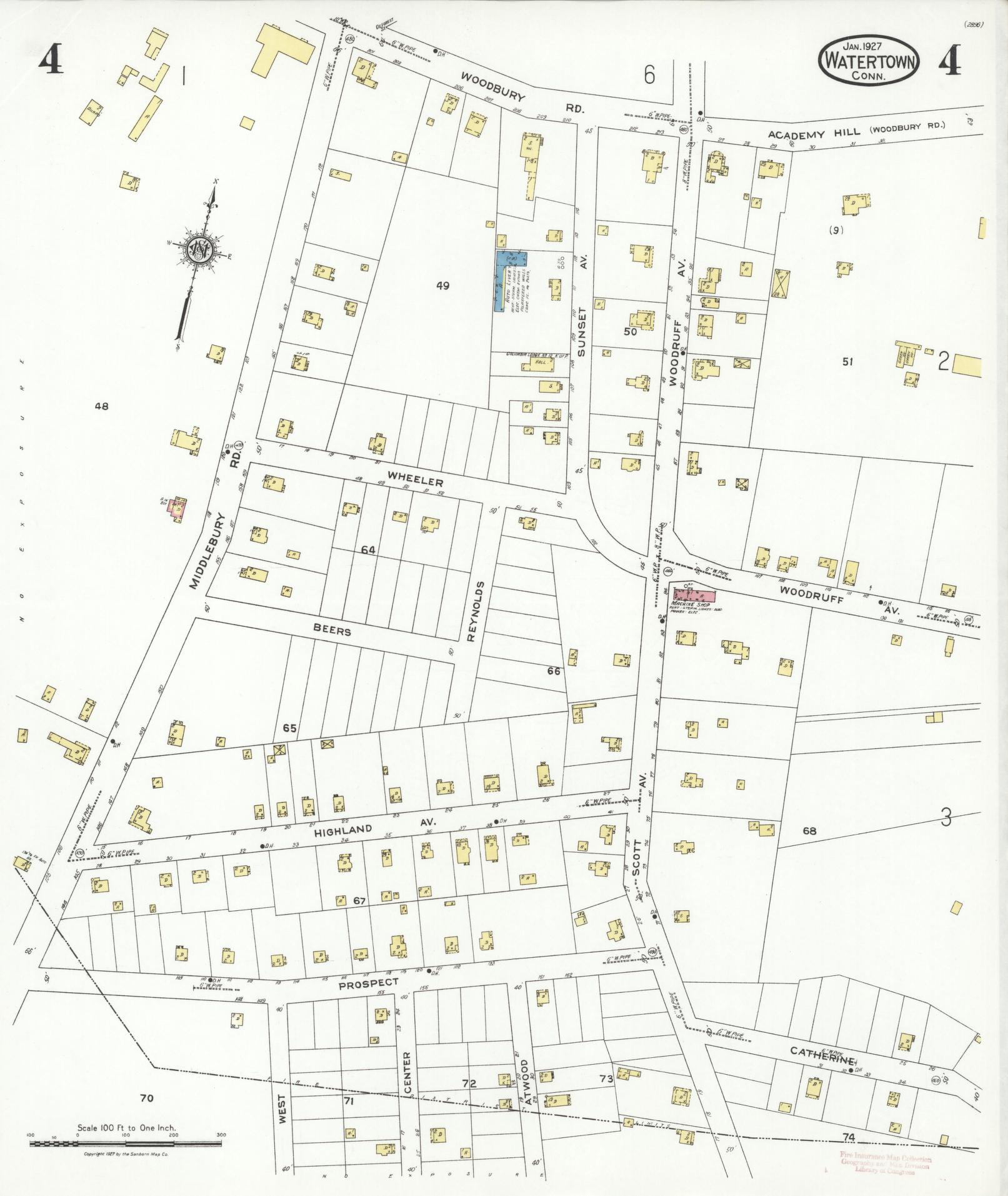 Sanborn Fire Insurance Map from Watertown, Litchfield County, Connecticut (1927), Sheet #0004 - Complete Map Set gallery image, historic Sanborn map, vintage wall art, Connecticut Connecticut
