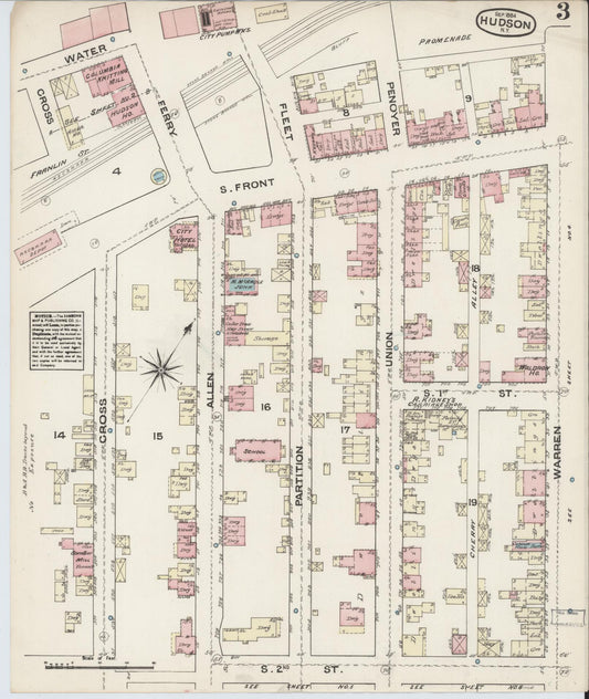Sanborn Fire Insurance Map from Hudson, Columbia County, New York (1884), Sheet #0003 - Historic Sanborn Fire Insurance Map Print, vintage old map wall art, antique decor, genealogy gift, New York New York map