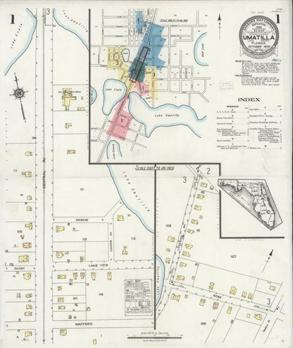 Sanborn Fire Insurance Map from Umatilla, Lake County, Florida (1925), Sheet #0001 - Historic Sanborn Fire Insurance Map Print, vintage old map wall art, antique decor, genealogy gift, Florida Florida map