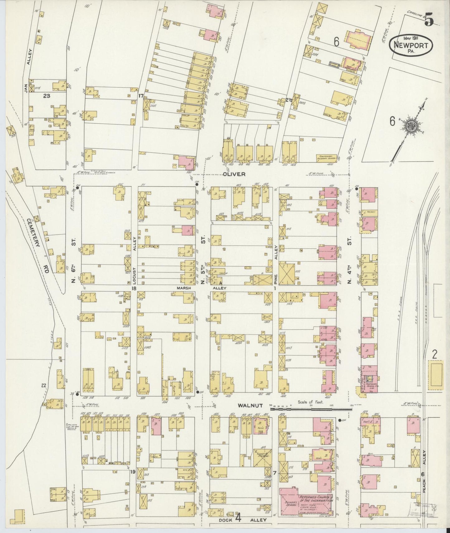 Sanborn Fire Insurance Map from Newport, Perry County, Pennsylvania (1911), Sheet #0005 - Complete Map Set gallery image, historic Sanborn map, vintage wall art, Pennsylvania Pennsylvania