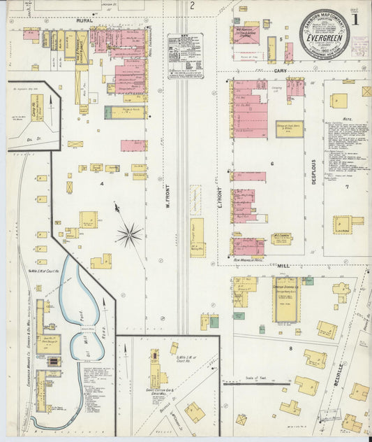 Sanborn Fire Insurance Map from Evergreen, Conecuh County, Alabama (1903), Sheet #0001 - Complete Map Set gallery image, historic Sanborn map, vintage wall art, Alabama Alabama