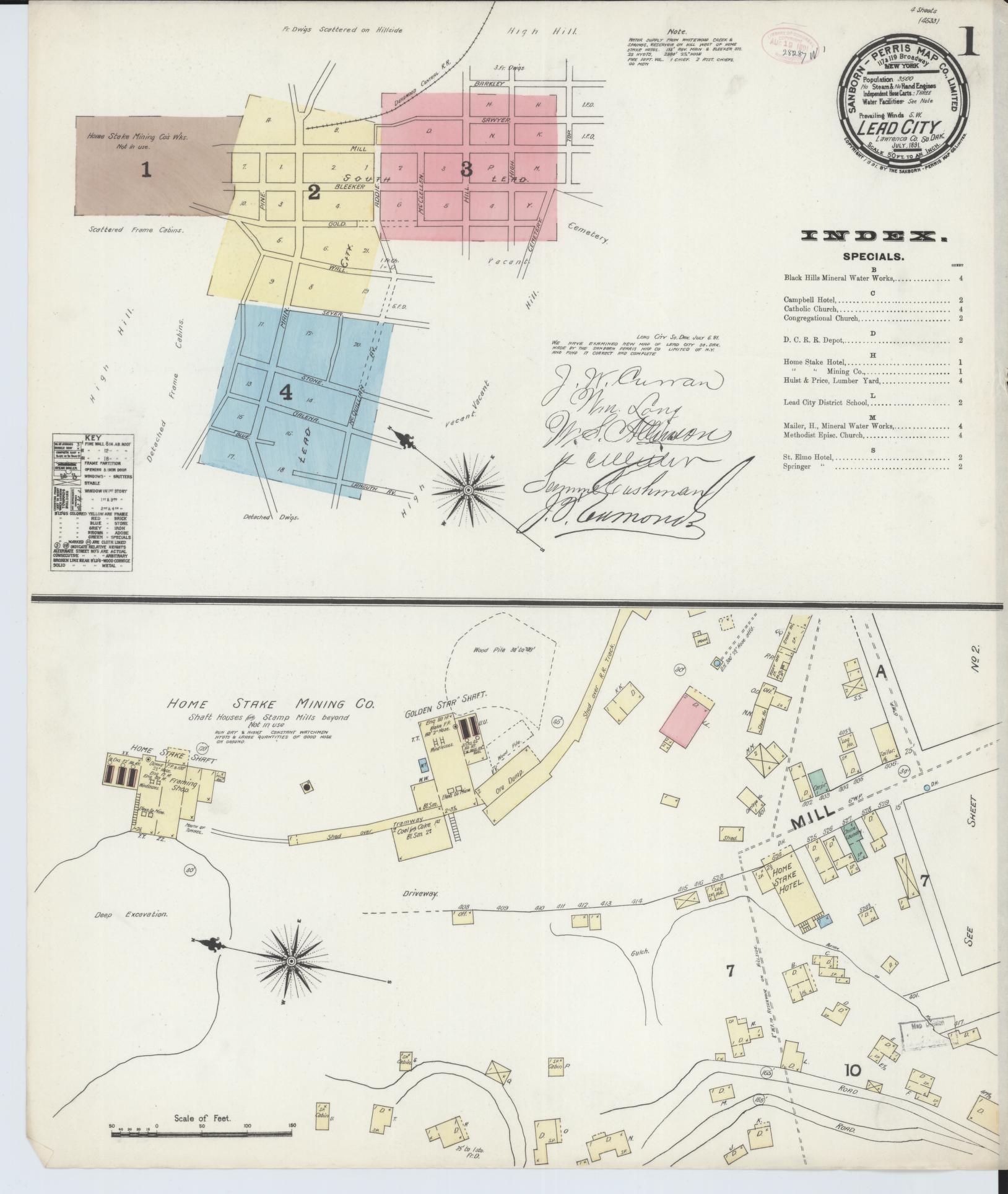 Sanborn Fire Insurance Map from Lead, Lawrence County, South Dakota (1891), Sheet #0001 - Complete Map Set gallery image, historic Sanborn map, vintage wall art, South Dakota South Dakota