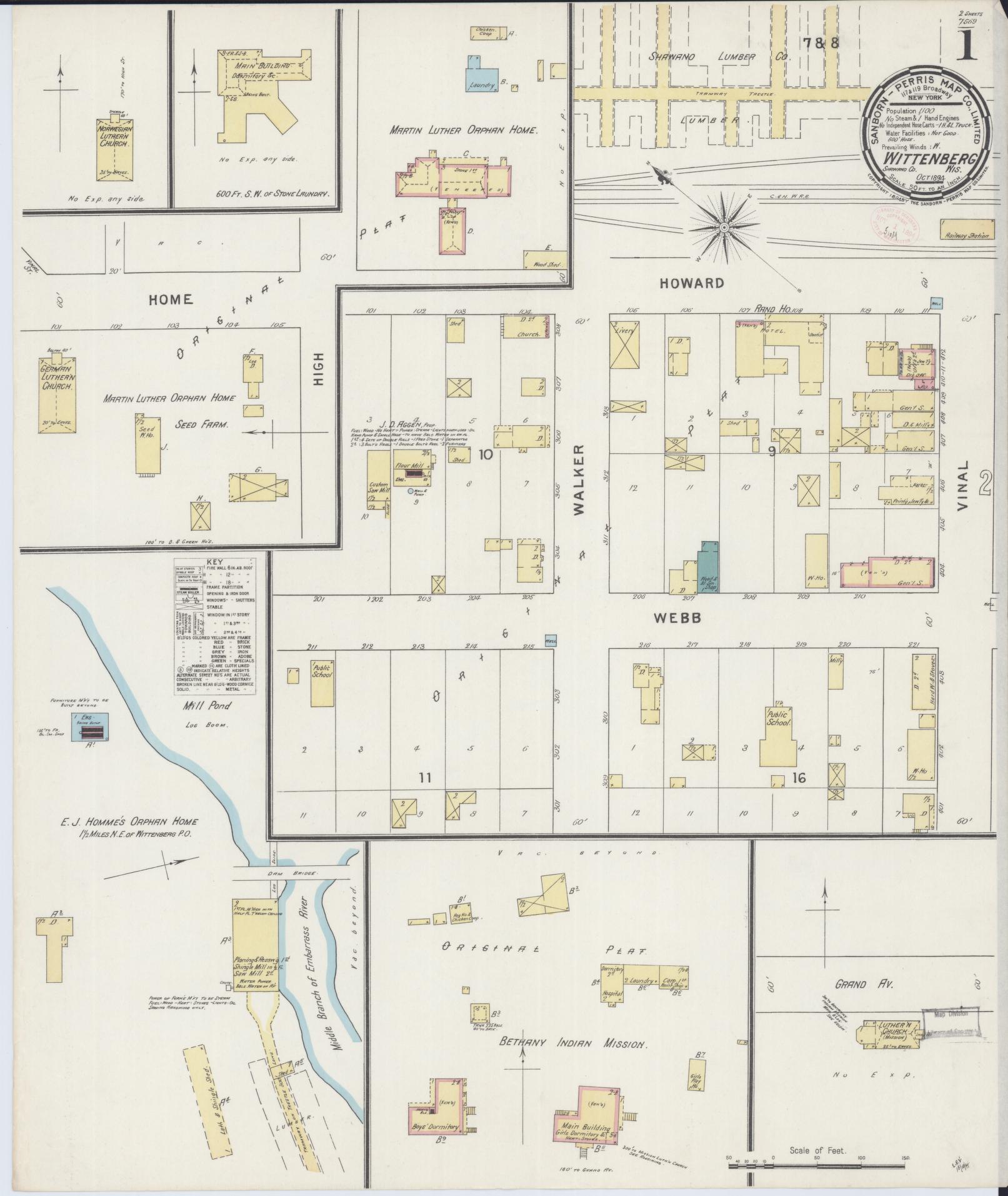 Sanborn Fire Insurance Map from Wittenberg, Shawano County, Wisconsin (1894), Sheet #0001 - Complete Map Set gallery image, historic Sanborn map, vintage wall art, Wisconsin Wisconsin