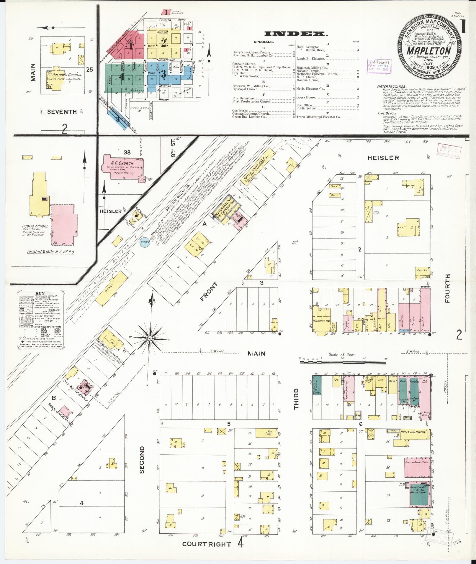 Sanborn Fire Insurance Map from Mapleton, Monona County, Iowa (1909), Sheet #0001 - Historic Sanborn Fire Insurance Map Print, vintage old map wall art