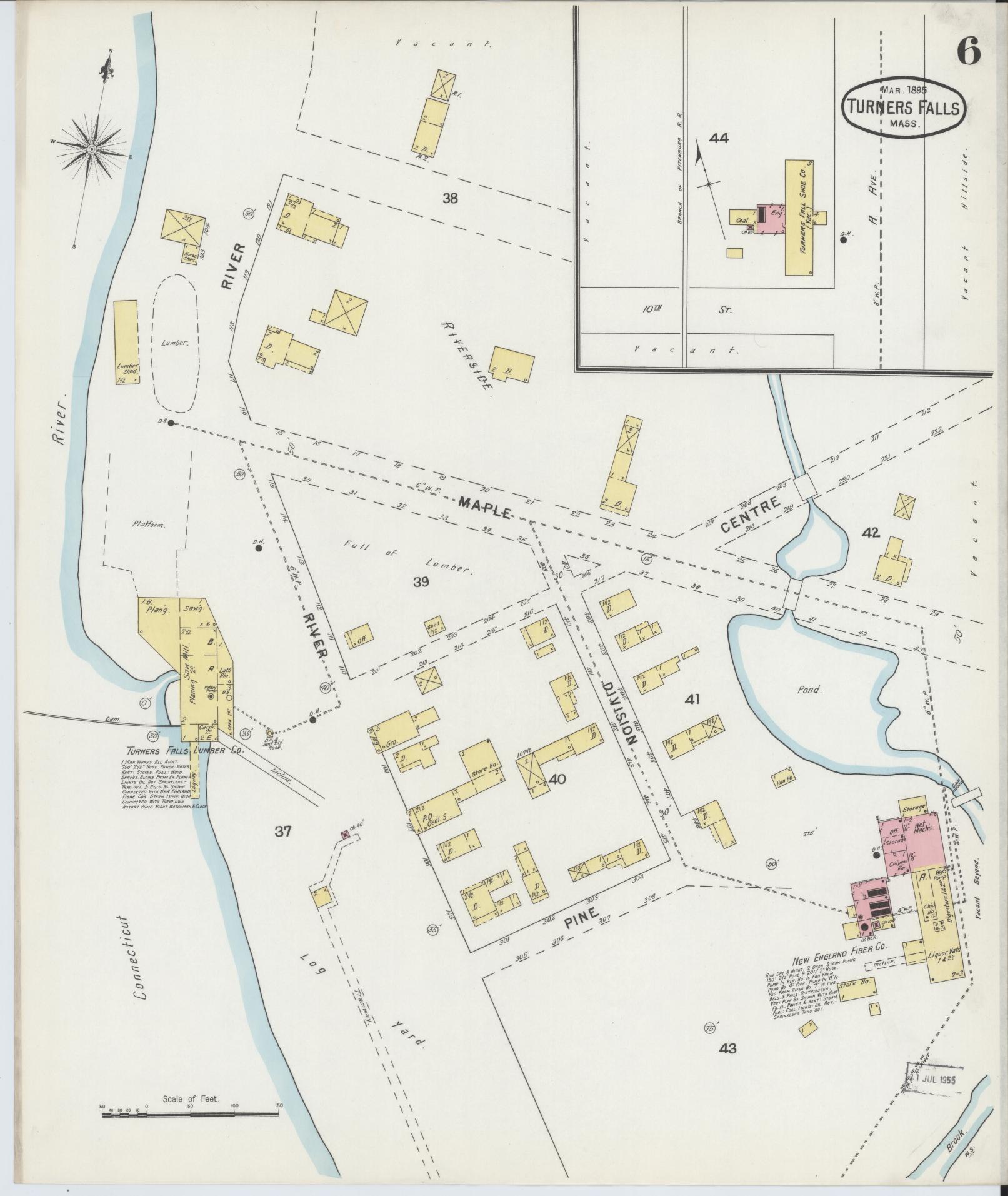 Sanborn Fire Insurance Map from Turners Falls, Franklin County, Massachusetts (1895), Sheet #0006 - Complete Map Set gallery image, historic Sanborn map, vintage wall art, Massachusetts Massachusetts
