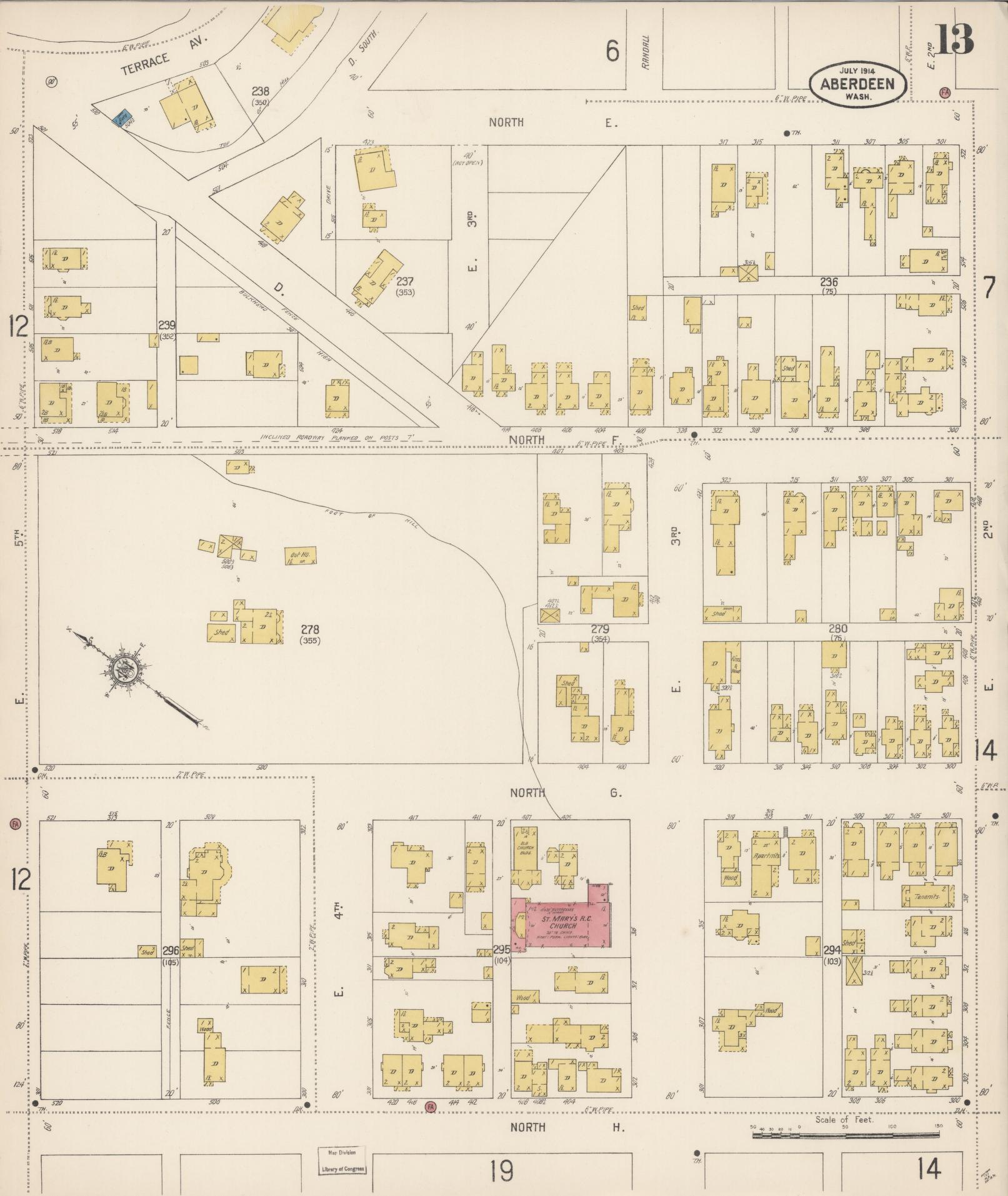 Sanborn Fire Insurance Map from Aberdeen, Grays Harbor County, Washington (1914), Sheet #0013 - Historic Sanborn Fire Insurance Map Print, vintage old map wall art, antique decor, genealogy gift, Washington Washington map
