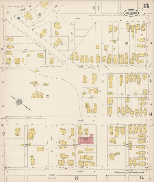 Sanborn Fire Insurance Map from Aberdeen, Grays Harbor County, Washington (1914), Sheet #0013 - Historic Sanborn Fire Insurance Map Print, vintage old map wall art, antique decor, genealogy gift, Washington Washington map