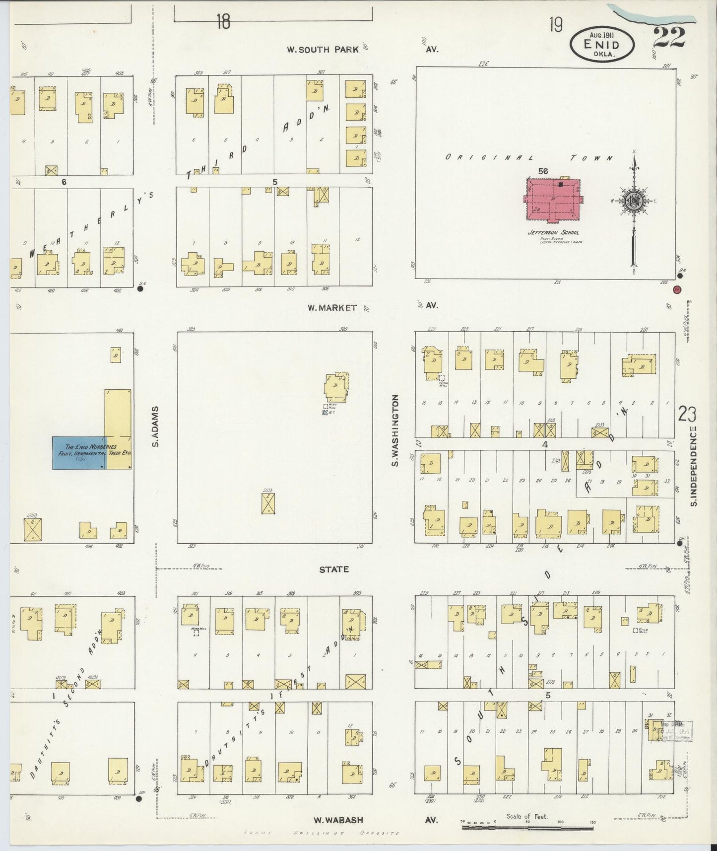 Sanborn Fire Insurance Map from Enid, Garfield County, Oklahoma (1911), Sheet #0022 - Historic Sanborn Fire Insurance Map Print, vintage old map wall art, antique decor, genealogy gift, Oklahoma Oklahoma map