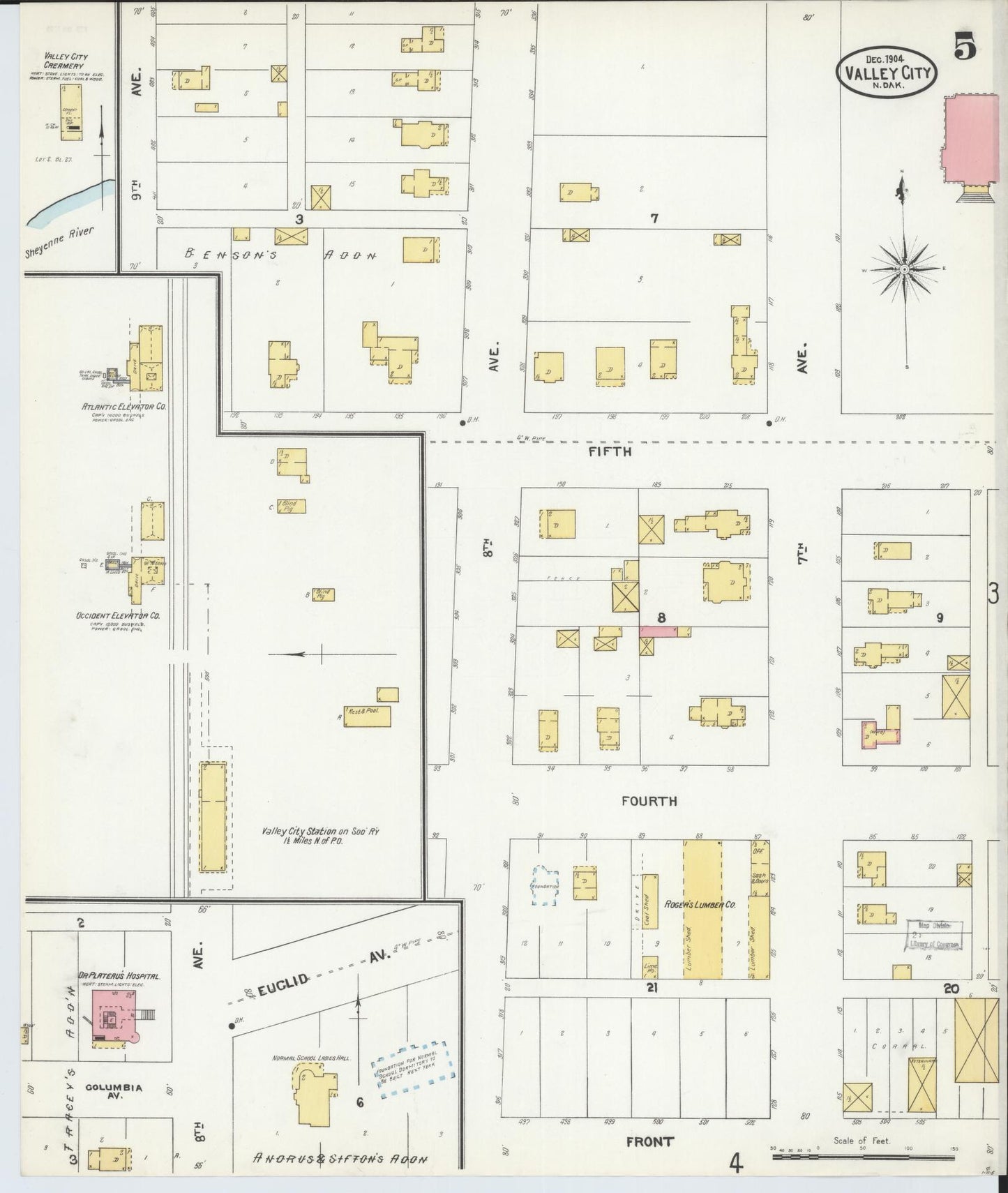 Sanborn Fire Insurance Map from Valley City, Barnes County, North Dakota (1904), Sheet #0005 - Complete Map Set gallery image, historic Sanborn map, vintage wall art, North Dakota North Dakota