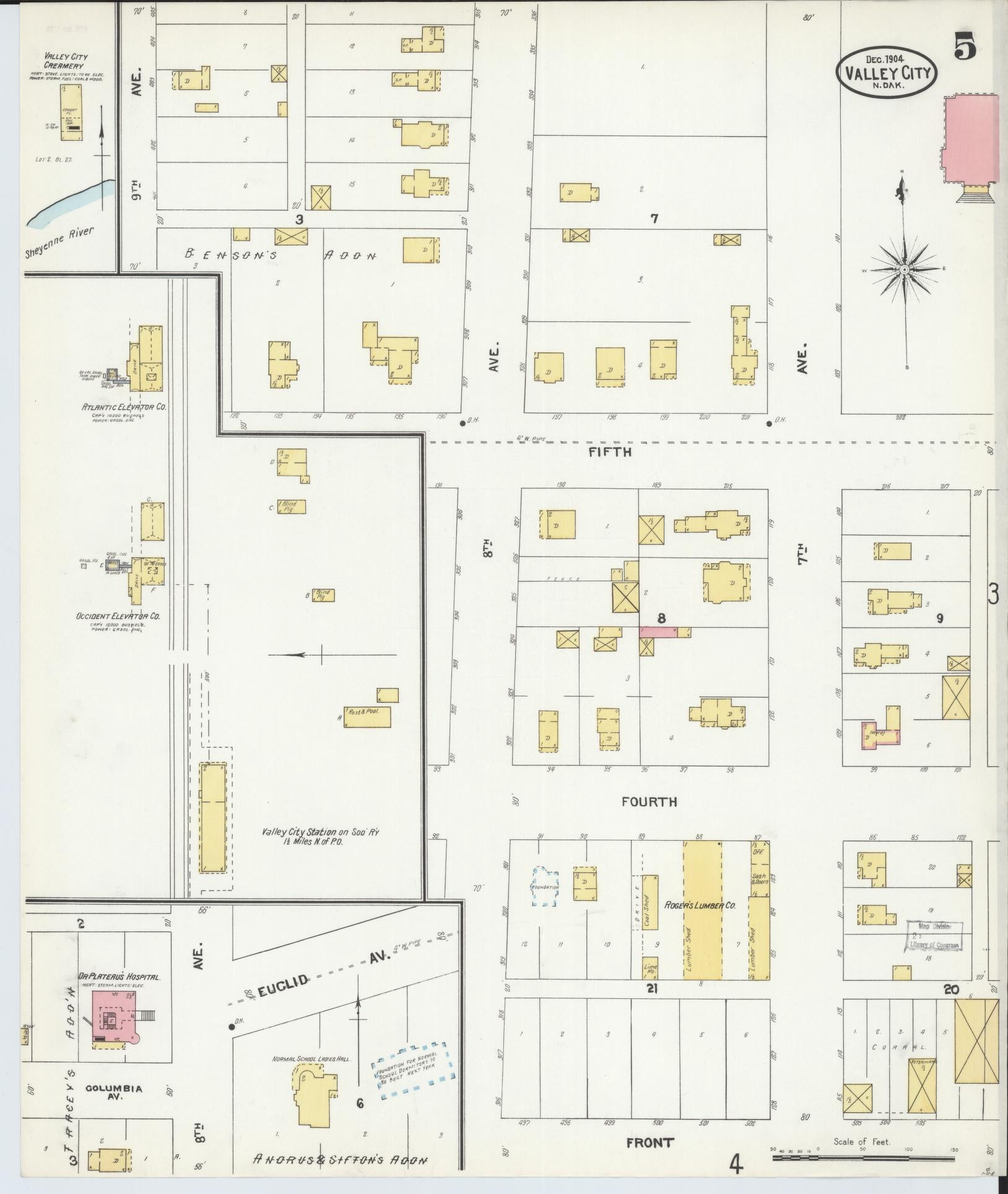 Sanborn Fire Insurance Map from Valley City, Barnes County, North Dakota (1904), Sheet #0005 - Complete Map Set gallery image, historic Sanborn map, vintage wall art, North Dakota North Dakota