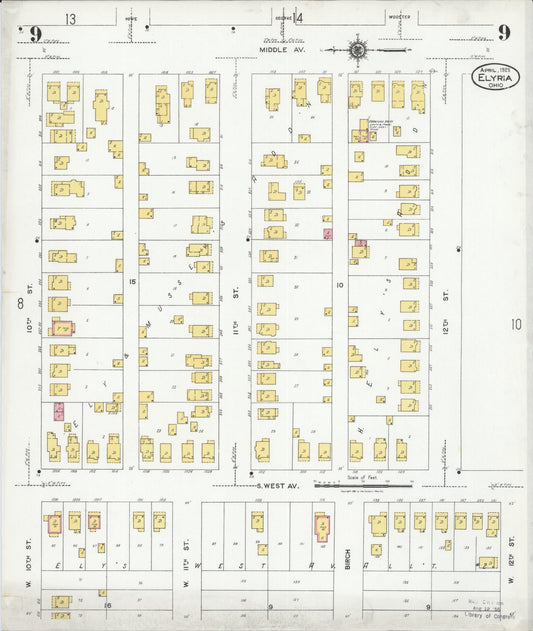 Sanborn Fire Insurance Map from Elyria, Lorain County, Ohio (1925), Sheet #0009 - Historic Sanborn Fire Insurance Map Print, vintage old map wall art, antique decor, genealogy gift, Ohio Ohio map