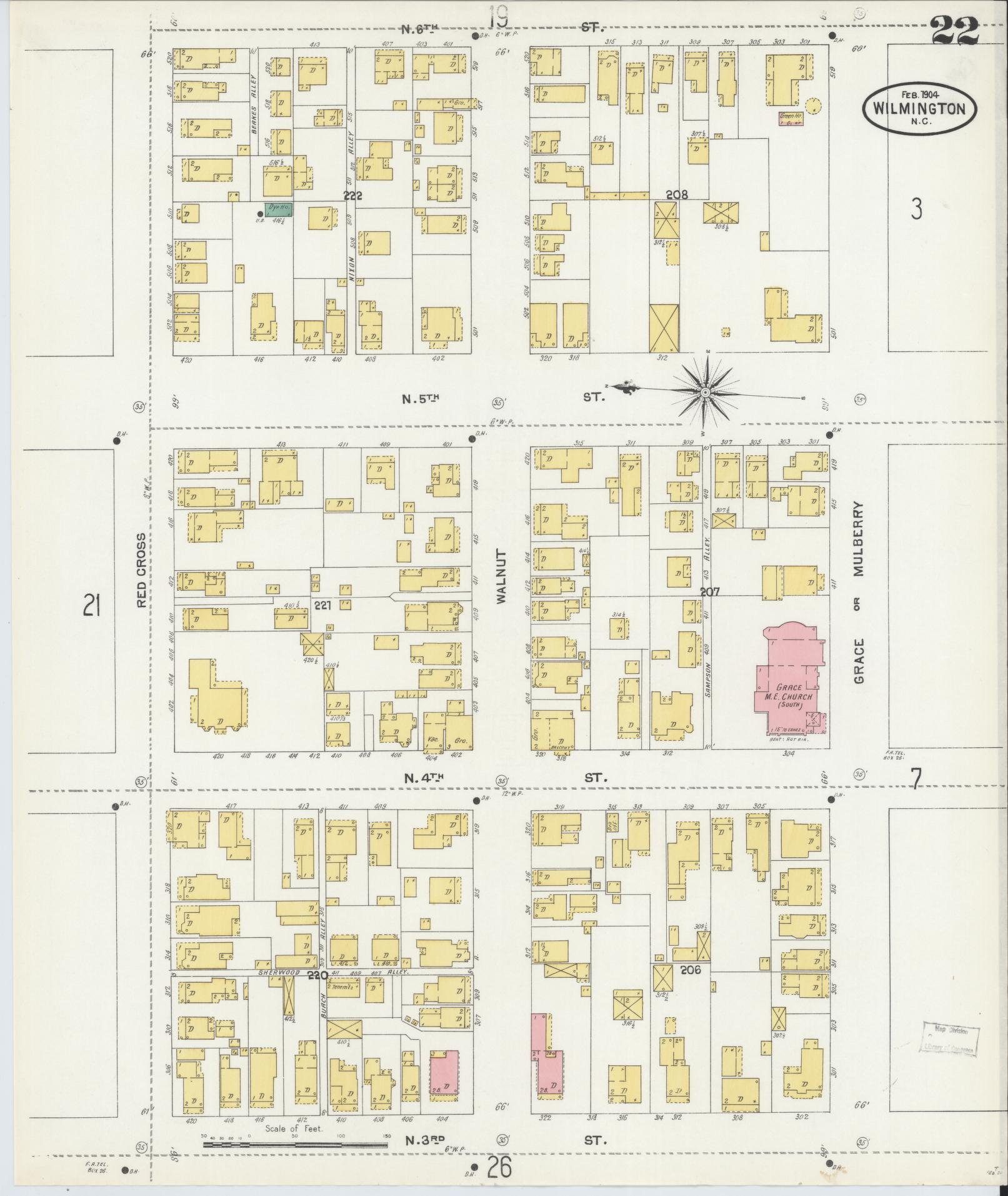 Sanborn Fire Insurance Map from Wilmington, New Hanover County, North Carolina (1904), Sheet #0022 - Complete Map Set gallery image, historic Sanborn map, vintage wall art, North Carolina North Carolina