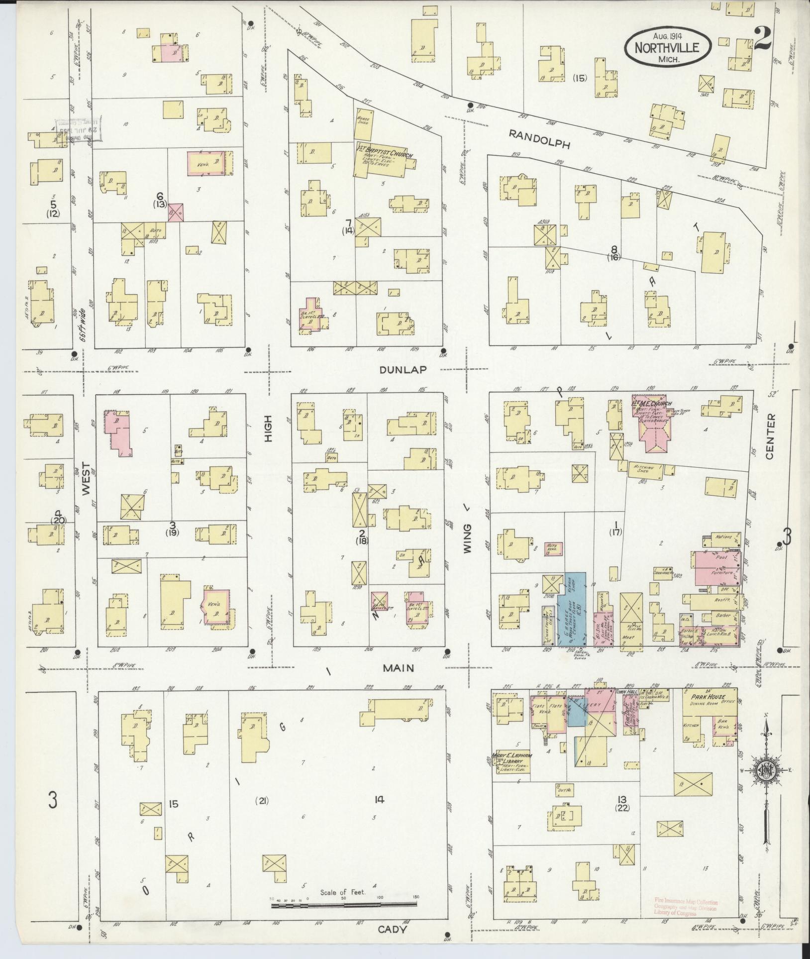 Sanborn Fire Insurance Map from Northville, Wayne County, Michigan (1914), Sheet #0002 - Complete Map Set gallery image, historic Sanborn map, vintage wall art, Michigan Michigan